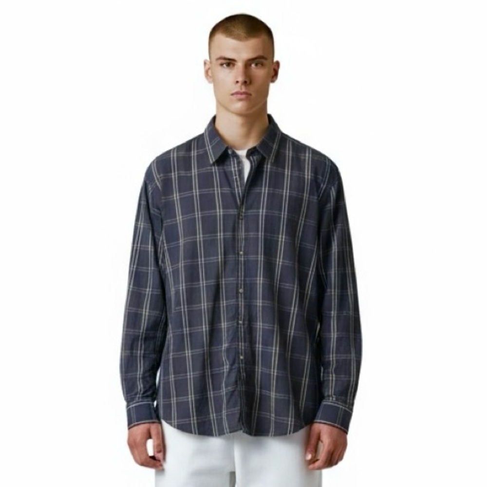 STRUCTURE XXL Navy White Plaid Woven Button Down Shirt R $65